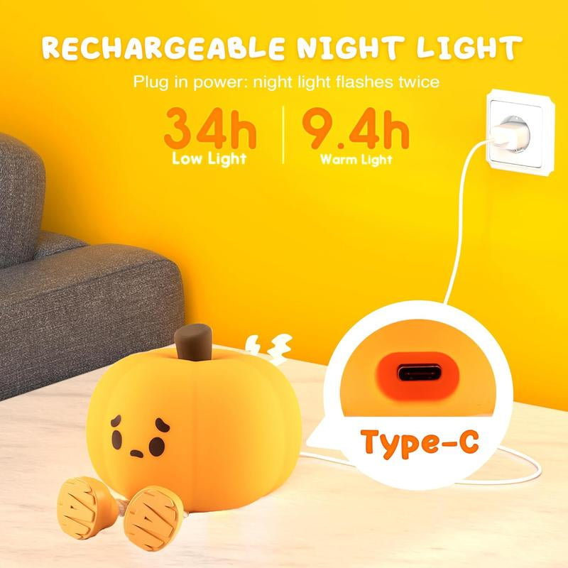Cute Pumpkin Night Light, Halloween Decoration Rechargeable Table Lamp, Bedside Lamp, Cell Phone Holder with Touch Sensor for Bedroom, Living Room, Thanksgiving Decoration,2024 New Night Light, Gift for Family and Friends, Children like Night Light