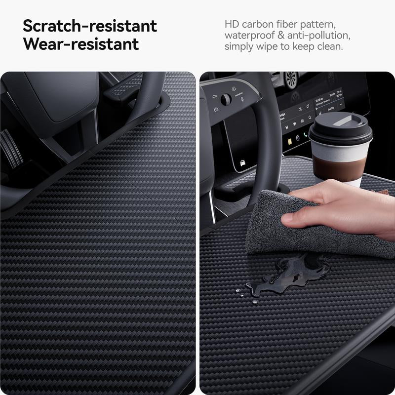 YONZEE 2-In-1 Car Steering Wheel Desk Tray & Car Seat Gap Filler Organizer – Foldable Carbon Fiber Look Table for Laptop, Eating, Writing – Universal Fit for Most Vehicles