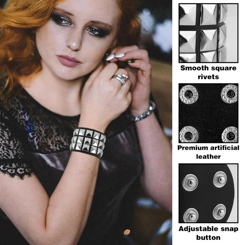 Halloween Leather Punk 3 Pieces for Men and Women 80S Goth Rock Wristband Cuff Bangle Unisex Party Favors Accessories
