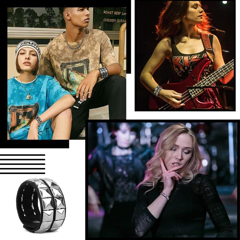 Halloween Leather Punk 3 Pieces for Men and Women 80S Goth Rock Wristband Cuff Bangle Unisex Party Favors Accessories