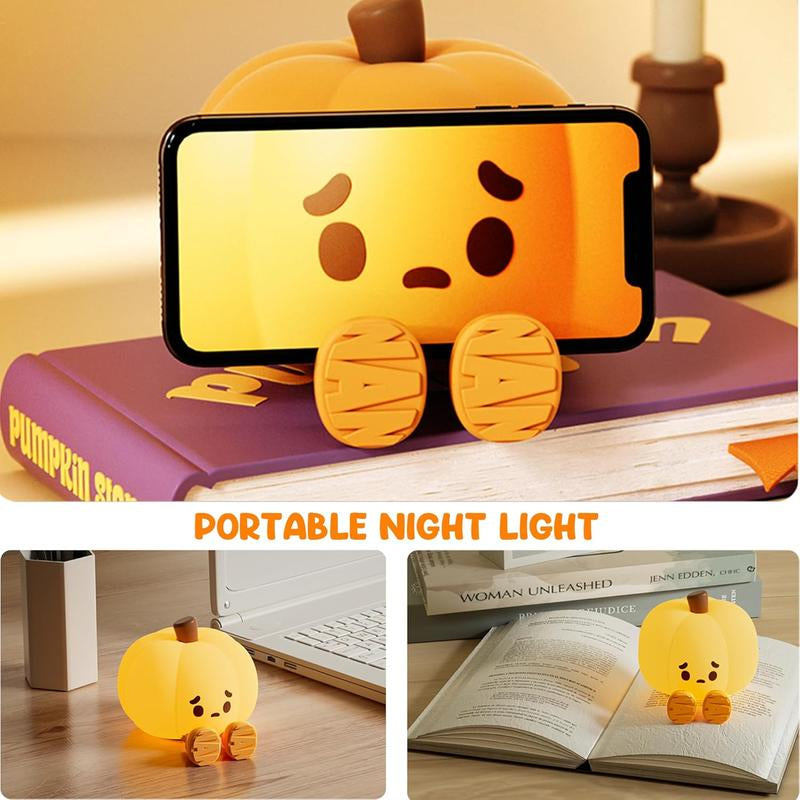 Cute Pumpkin Night Light, Halloween Decoration Rechargeable Table Lamp, Bedside Lamp, Cell Phone Holder with Touch Sensor for Bedroom, Living Room, Thanksgiving Decoration,2024 New Night Light, Gift for Family and Friends, Children like Night Light