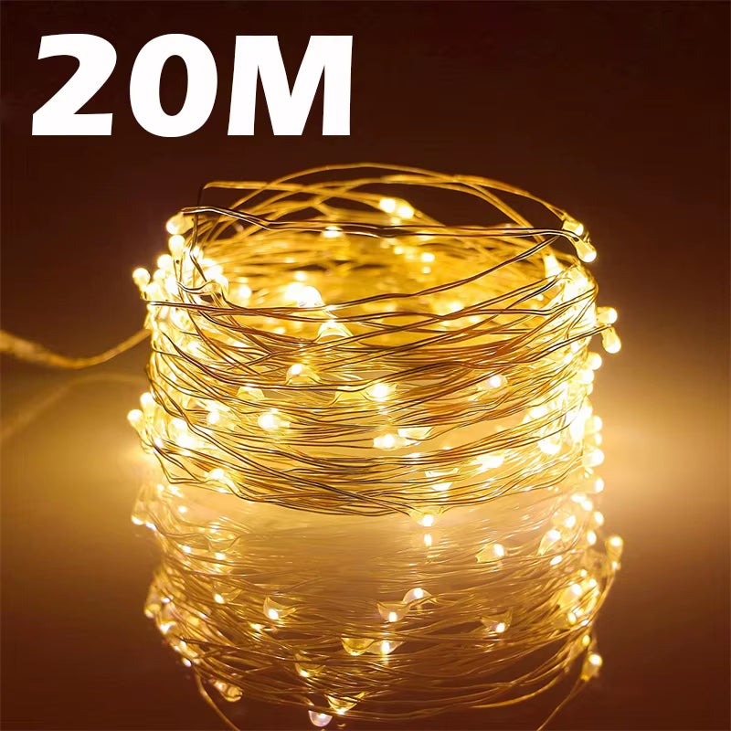 USB Led Fairy Lights Copper Wire String 20M 200LED Holiday Outdoor Lamp Garland for Christmas Tree Wedding Party Decoration