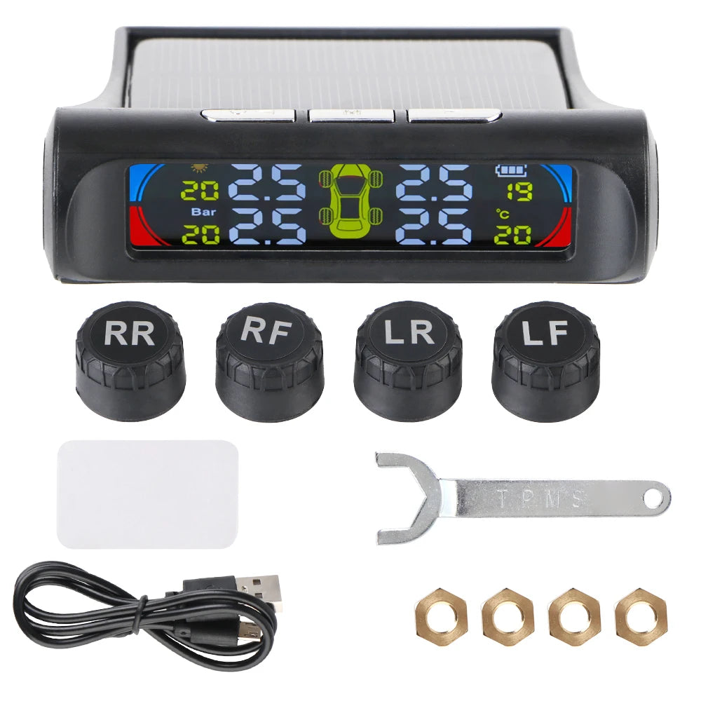 Tire Pressure Monitoring System Temperature Warning New C External Battery Version Sensors Solar TPMS Car Tyre Pressure Monitor