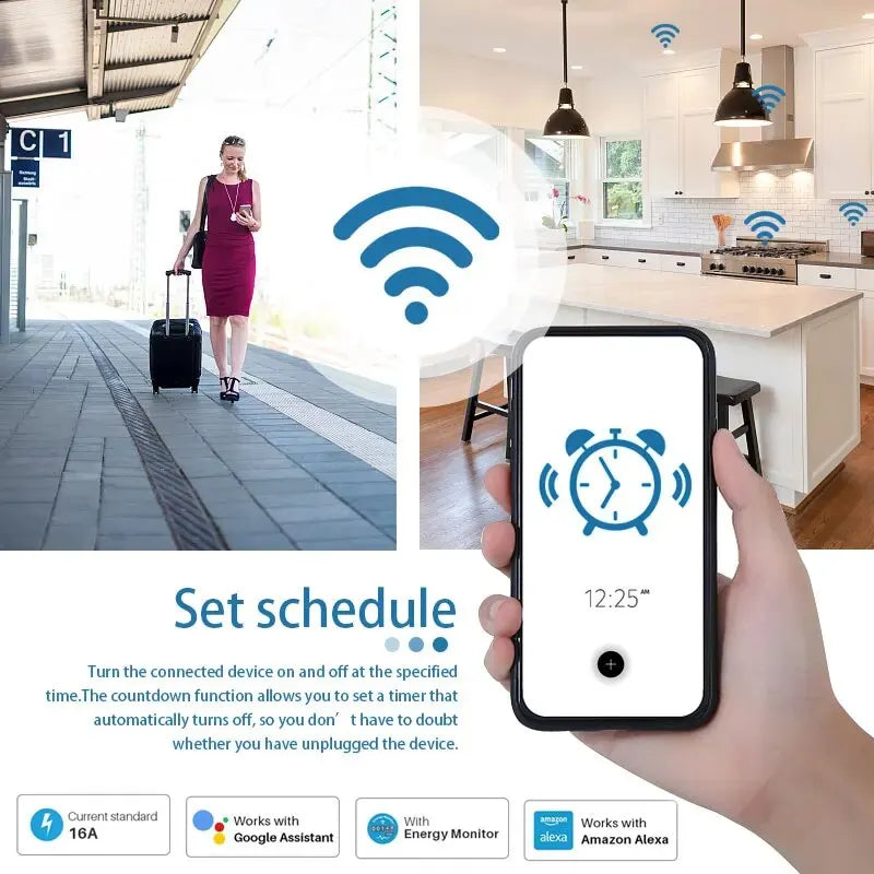 Tuya Smart Home Socket Wifi 20A EU Plug Outlet Remote Control Timer Power Monitor Support Voice Google Home Alexa