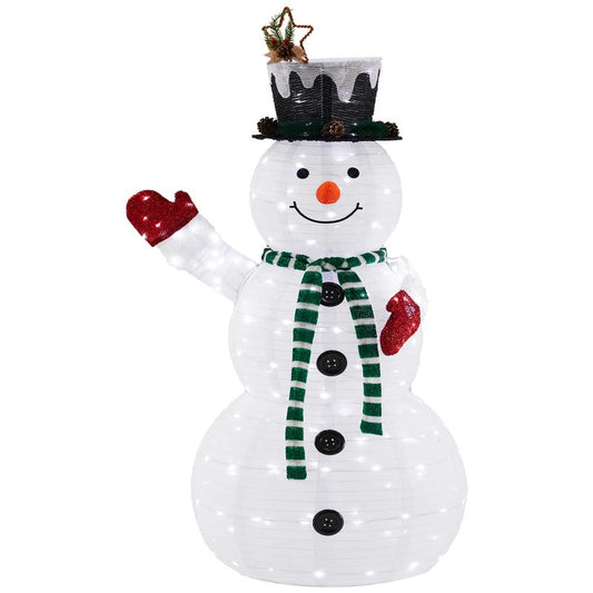 5Ft Lighted Snowman, Large Outdoor Christmas Decoration with 200 LED Lights, Multicolored Scarf and Hat, White Green