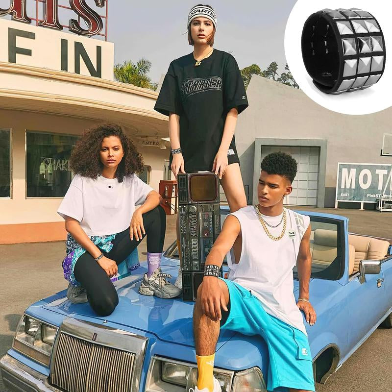 Halloween Leather Punk 3 Pieces for Men and Women 80S Goth Rock Wristband Cuff Bangle Unisex Party Favors Accessories