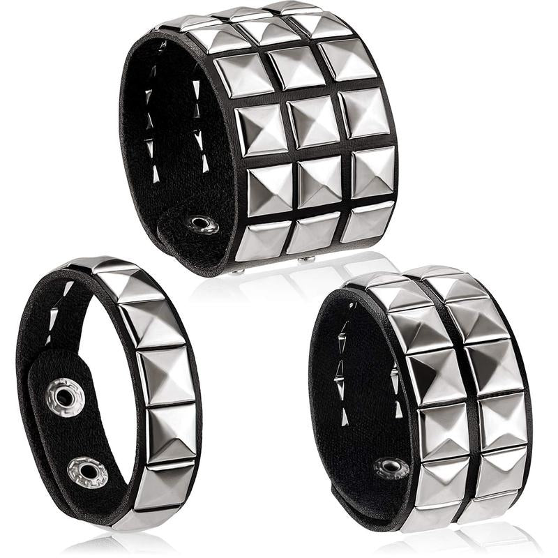 Halloween Leather Punk 3 Pieces for Men and Women 80S Goth Rock Wristband Cuff Bangle Unisex Party Favors Accessories