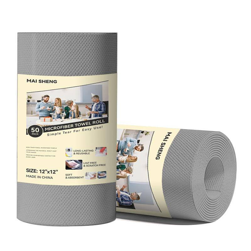 Microfiber Cleaning Cloth Towel Roll, 50 Pack, 12" X 12", Reusable Paper Towel Tear-Off Cloth, Microfiber Towel for Car, Face Towel, Lint-Free Rag for Home, Kitchen, Window, Household Items, Washable, Scratch-Free Absorbent Garage