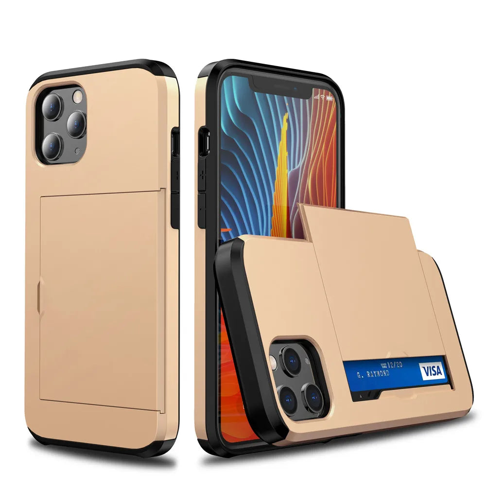 For Iphone 12 Pro Max XS Max XR X Case Hybrid Tough Slide Wallet Card Storage Armor Case for Iphone 11 12 Pro Max 6.7 6.1 Funda