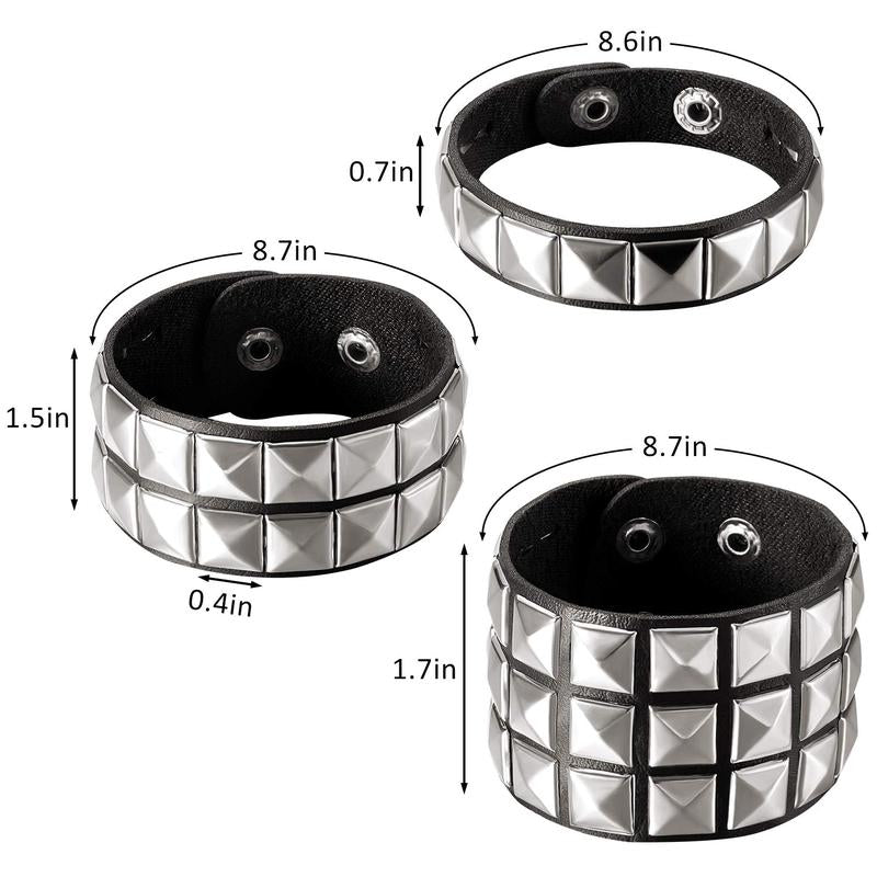 Halloween Leather Punk 3 Pieces for Men and Women 80S Goth Rock Wristband Cuff Bangle Unisex Party Favors Accessories
