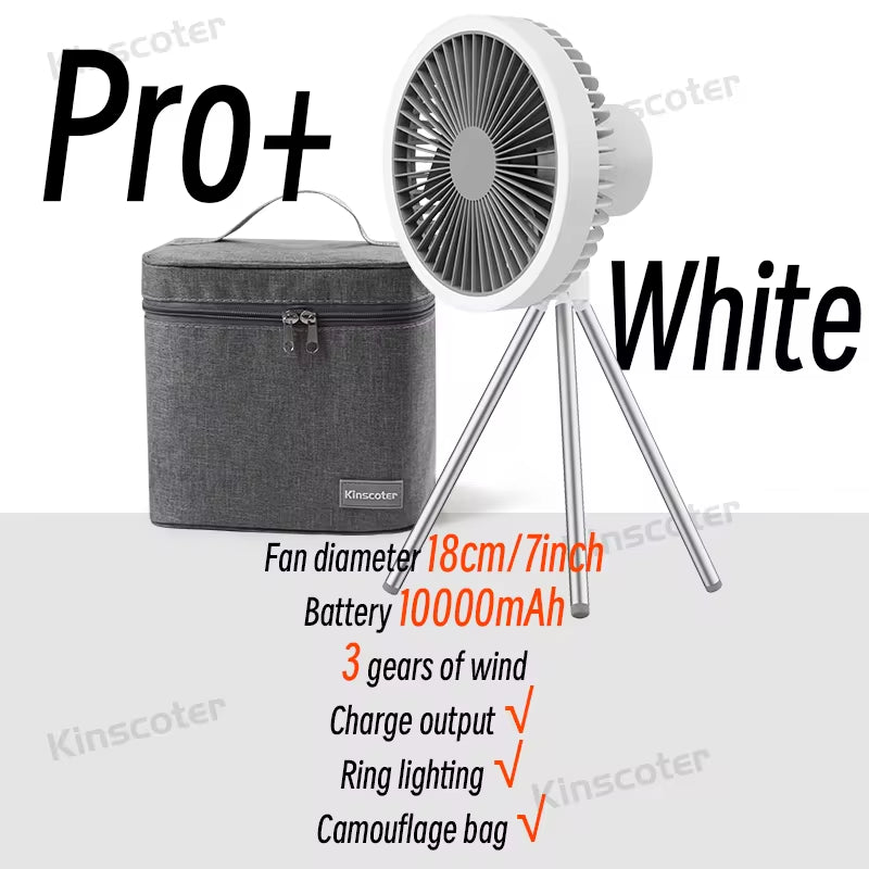 10000Mah 4000Mah Camping Fan Rechargeable Desktop Portable Circulator Wireless Ceiling Electric Fan with Power Bank LED Lighting