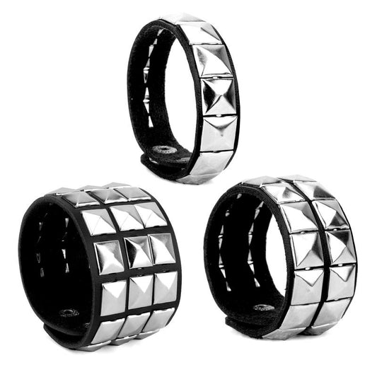 Halloween Leather Punk 3 Pieces for Men and Women 80S Goth Rock Wristband Cuff Bangle Unisex Party Favors Accessories