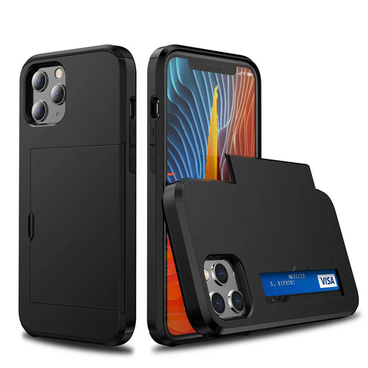 For Iphone 12 Pro Max XS Max XR X Case Hybrid Tough Slide Wallet Card Storage Armor Case for Iphone 11 12 Pro Max 6.7 6.1 Funda