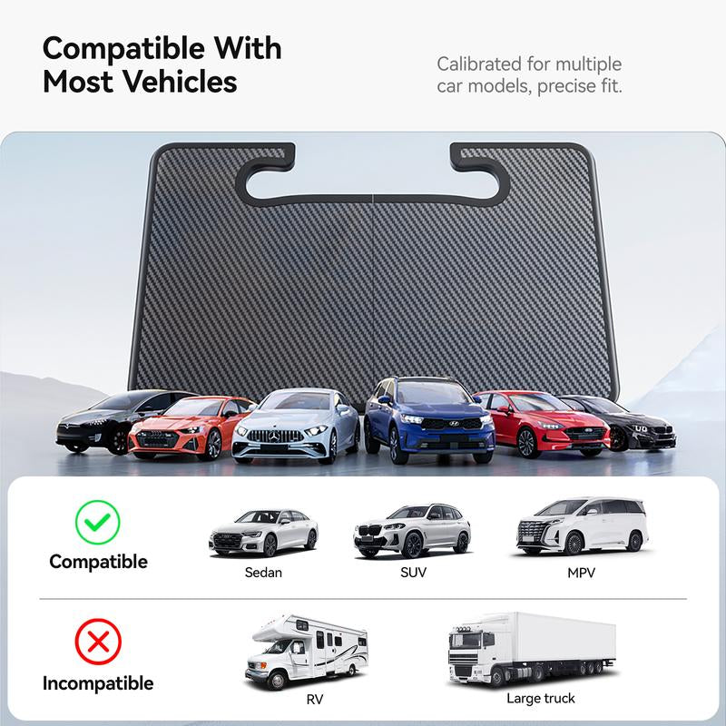 YONZEE 2-In-1 Car Steering Wheel Desk Tray & Car Seat Gap Filler Organizer – Foldable Carbon Fiber Look Table for Laptop, Eating, Writing – Universal Fit for Most Vehicles