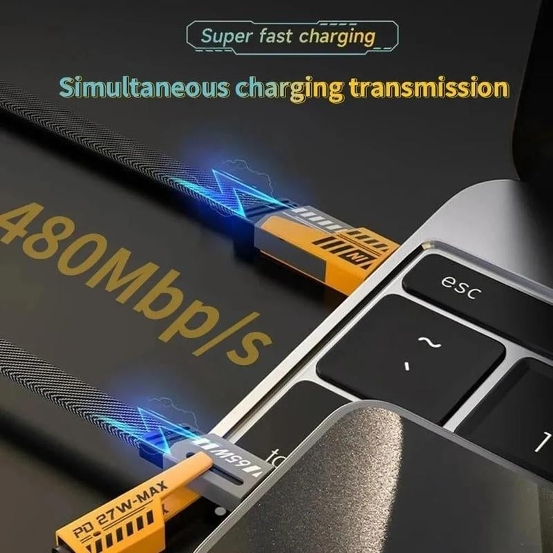2 X 4 in 1 Multi Fast Charging Cable, Dual Charger, USB-C Cable, Lightning, 65W Fast Charge, 3.4Ft with Hook-And-Loop Fastener, Compatible with Iphone, Samsung, and More Durable Android