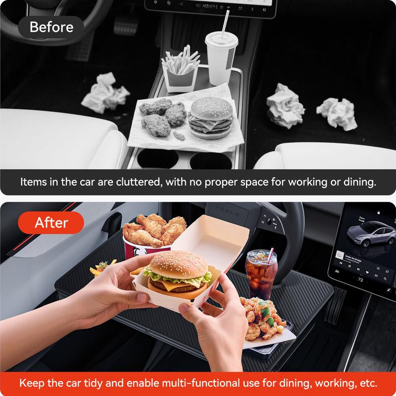 YONZEE 2-In-1 Car Steering Wheel Desk Tray & Car Seat Gap Filler Organizer – Foldable Carbon Fiber Look Table for Laptop, Eating, Writing – Universal Fit for Most Vehicles
