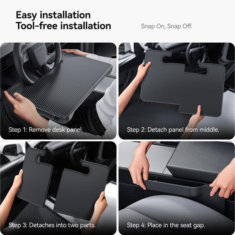 YONZEE 2-In-1 Car Steering Wheel Desk Tray & Car Seat Gap Filler Organizer – Foldable Carbon Fiber Look Table for Laptop, Eating, Writing – Universal Fit for Most Vehicles