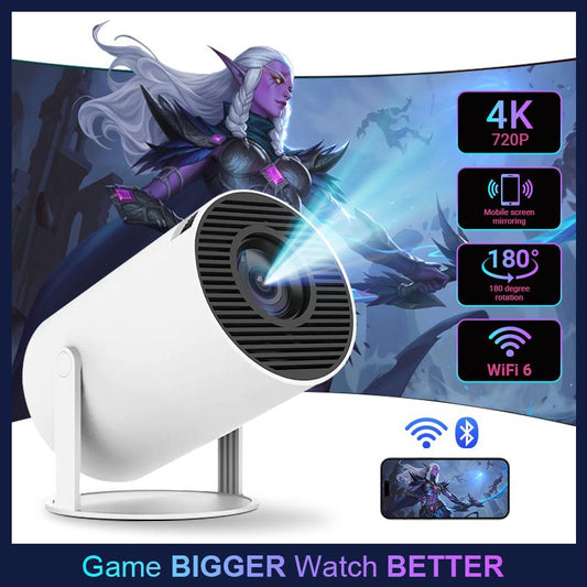 Hy300Pro+ Outdoor Portable Mini Projector – 4K Decoding, 5G Wifi 6 & BT 5.0, 720P Full HD, 160 ANSI Lumens – Portable Home Theater for Android, Audio Bluetooth, Gaming