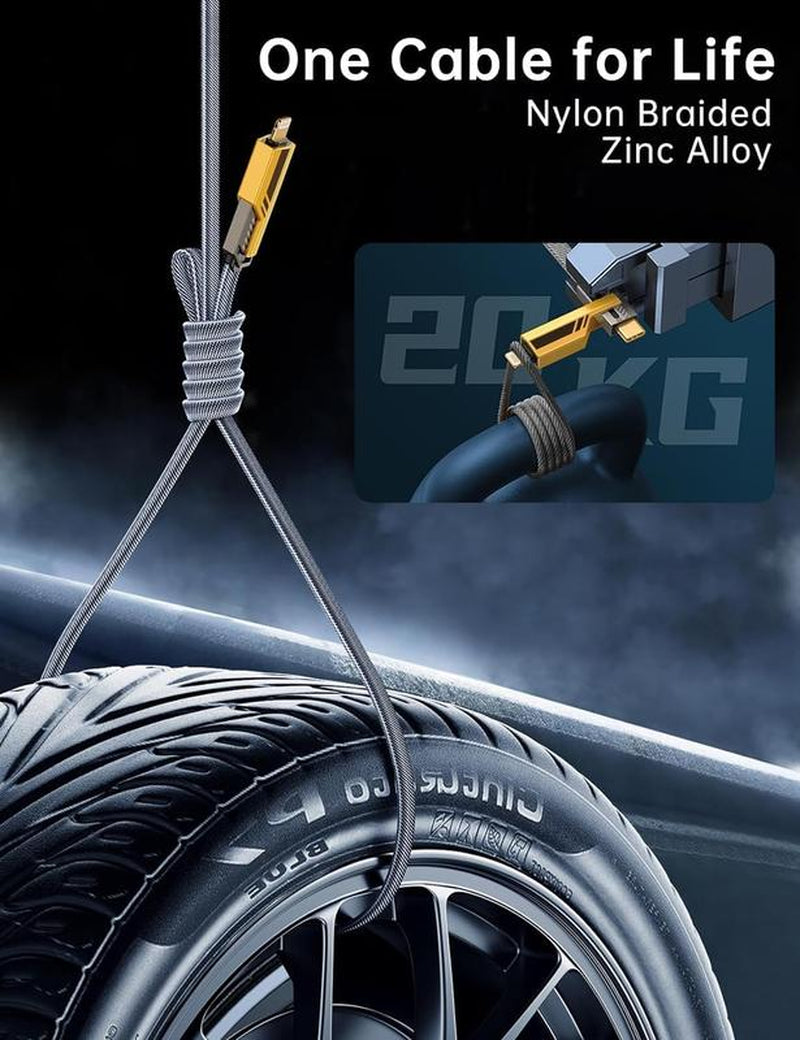 2 X 4 in 1 Multi Fast Charging Cable, Dual Charger, USB-C Cable, Lightning, 65W Fast Charge, 3.4Ft with Hook-And-Loop Fastener, Compatible with Iphone, Samsung, and More Durable Android