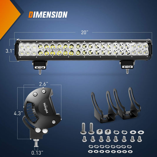 20Inch 126W Spot Flood Combo Led Light Bar 4PCS 4Inch 18W Spot LED Pods Fog Lights for Jeep Wrangler Boat Truck Tractor Trailer Off-Road