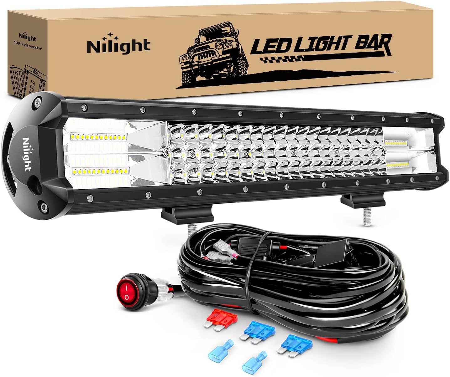 20Inch 126W Spot Flood Combo Led Light Bar 4PCS 4Inch 18W Spot LED Pods Fog Lights for Jeep Wrangler Boat Truck Tractor Trailer Off-Road