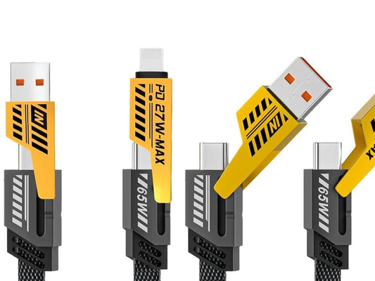 2 X 4 in 1 Multi Fast Charging Cable, Dual Charger, USB-C Cable, Lightning, 65W Fast Charge, 3.4Ft with Hook-And-Loop Fastener, Compatible with Iphone, Samsung, and More Durable Android