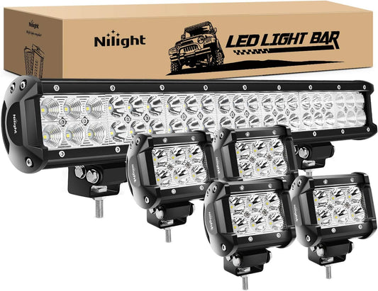 20Inch 126W Spot Flood Combo Led Light Bar 4PCS 4Inch 18W Spot LED Pods Fog Lights for Jeep Wrangler Boat Truck Tractor Trailer Off-Road