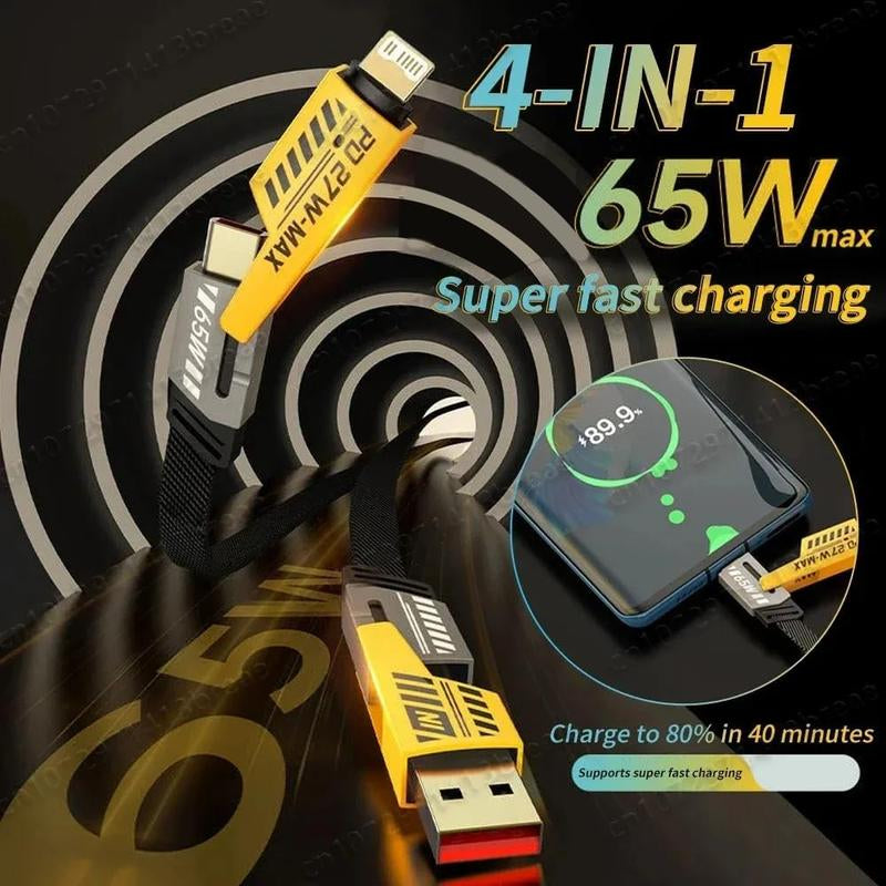 2 X 4 in 1 Multi Fast Charging Cable, Dual Charger, USB-C Cable, Lightning, 65W Fast Charge, 3.4Ft with Hook-And-Loop Fastener, Compatible with Iphone, Samsung, and More Durable Android
