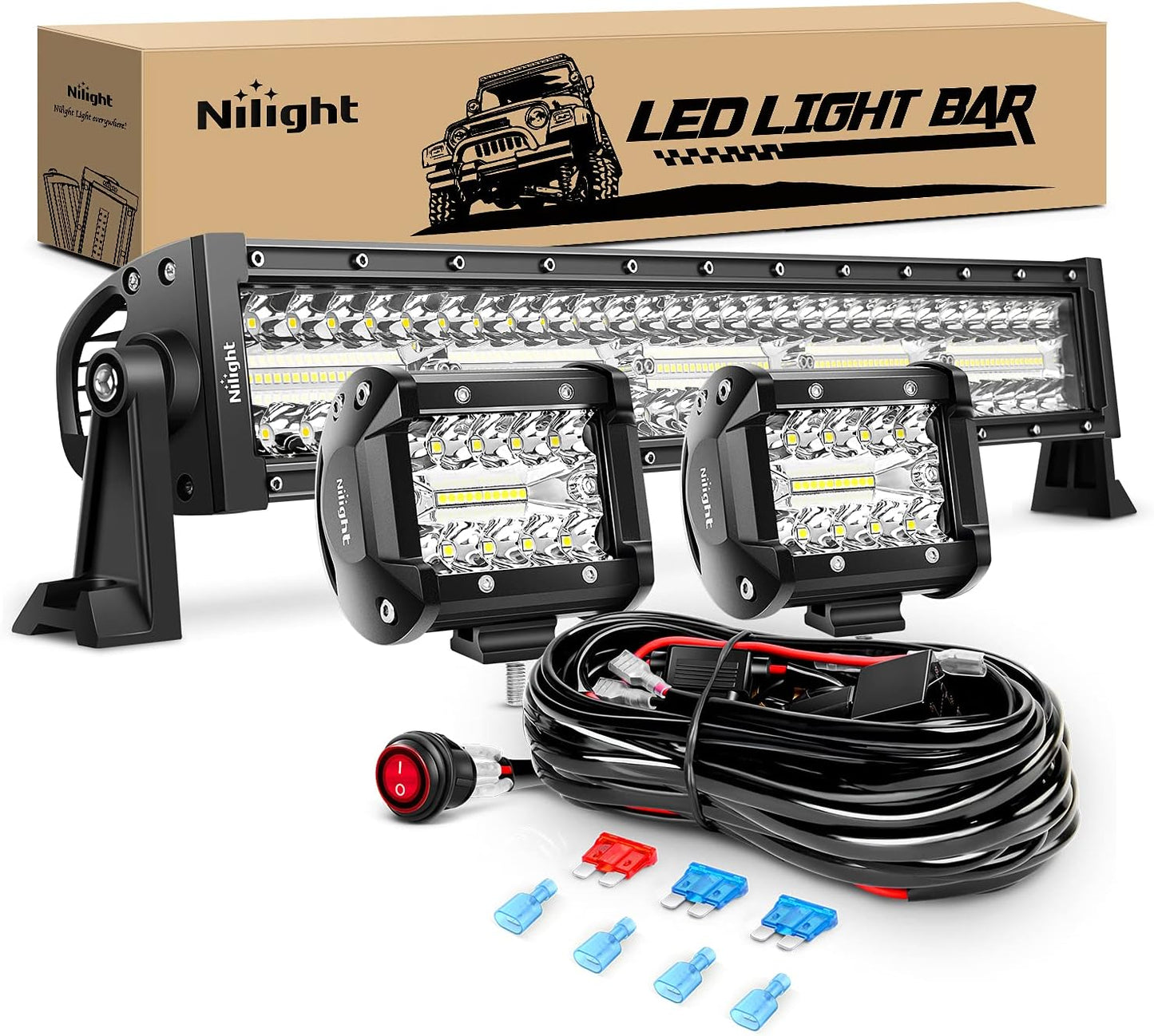 20Inch 126W Spot Flood Combo Led Light Bar 4PCS 4Inch 18W Spot LED Pods Fog Lights for Jeep Wrangler Boat Truck Tractor Trailer Off-Road