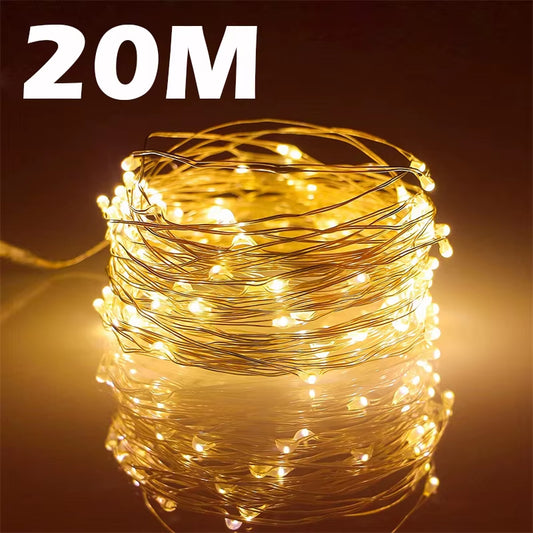 USB Led Fairy Lights Copper Wire String 20M 200LED Holiday Outdoor Lamp Garland for Christmas Tree Wedding Party Decoration