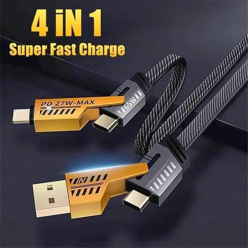 2 X 4 in 1 Multi Fast Charging Cable, Dual Charger, USB-C Cable, Lightning, 65W Fast Charge, 3.4Ft with Hook-And-Loop Fastener, Compatible with Iphone, Samsung, and More Durable Android