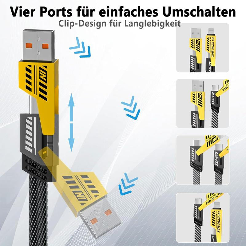 2 X 4 in 1 Multi Fast Charging Cable, Dual Charger, USB-C Cable, Lightning, 65W Fast Charge, 3.4Ft with Hook-And-Loop Fastener, Compatible with Iphone, Samsung, and More Durable Android