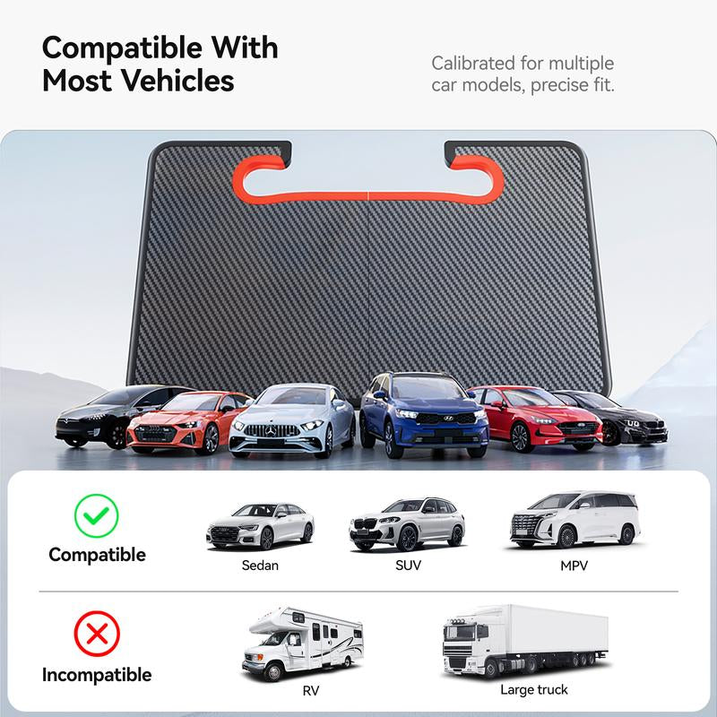 YONZEE 2-In-1 Car Steering Wheel Desk Tray & Car Seat Gap Filler Organizer – Foldable Carbon Fiber Look Table for Laptop, Eating, Writing – Universal Fit for Most Vehicles