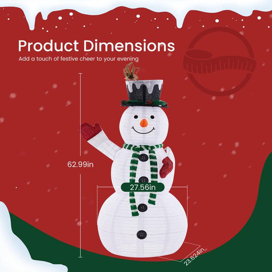 5Ft Lighted Snowman, Large Outdoor Christmas Decoration with 200 LED Lights, Multicolored Scarf and Hat, White Green