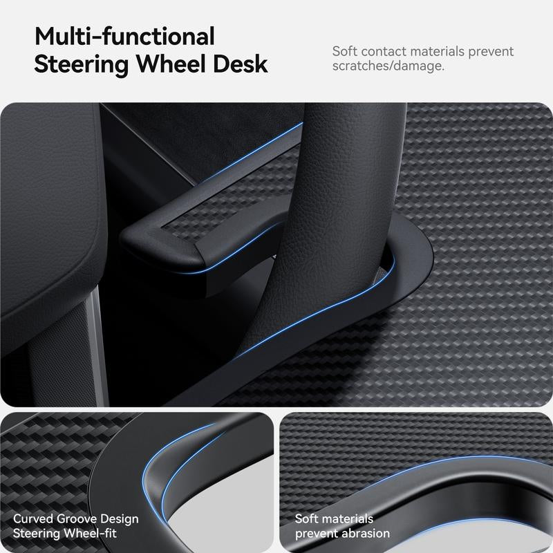 YONZEE 2-In-1 Car Steering Wheel Desk Tray & Car Seat Gap Filler Organizer – Foldable Carbon Fiber Look Table for Laptop, Eating, Writing – Universal Fit for Most Vehicles