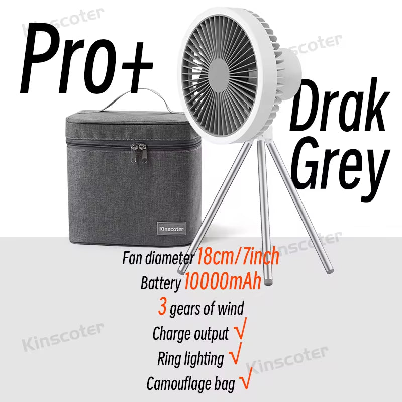 10000Mah 4000Mah Camping Fan Rechargeable Desktop Portable Circulator Wireless Ceiling Electric Fan with Power Bank LED Lighting