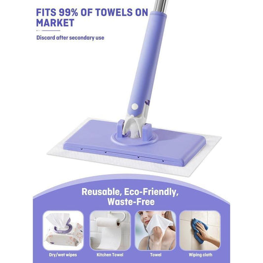 No-Wash Mop, Uses Disposable Face Towel, Hands-Free Replacement, Dry and Wet Multi Surface Floor Cleaner, Bathroom Cleaning